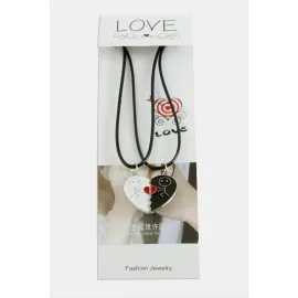 Kalp Uçlu Çift Kolye-Siyah