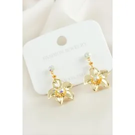 Papatya Taşlı Klipsi Küpe-Sarı