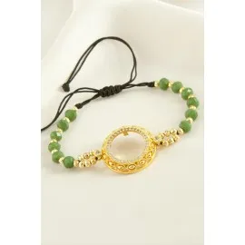 Çeyrek Altın Koyulabilir Kristal Taşlı Bileklik-Yeşil