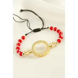 Çeyrek Altın Koyulabilir Kristal Taşlı Bileklik-Kırmızı