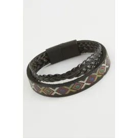 Mıknatıslı Orjinal Deri Bileklik-Siyah