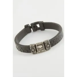 Kuru Kafa Kaliteli Suni Deri Bileklik-Siyah