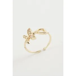 Kelebek Zirkon Taşlı Yüzük-Gümüş Rengi