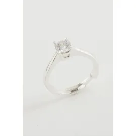 Zirkon Tek Taşlı Yüzük-Gümüş Rengi