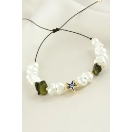 Deniz Yıldızı  Kırık Doğaltaşlı İnci Bileklik-Yeşil