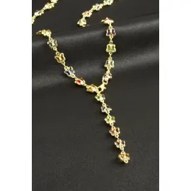 Kelebek Zirkon Taşlı Y Kolye-Sarı