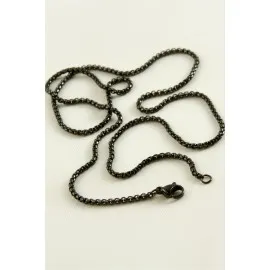 Kare Zincir Çelik Kolye 45 cm-Siyah