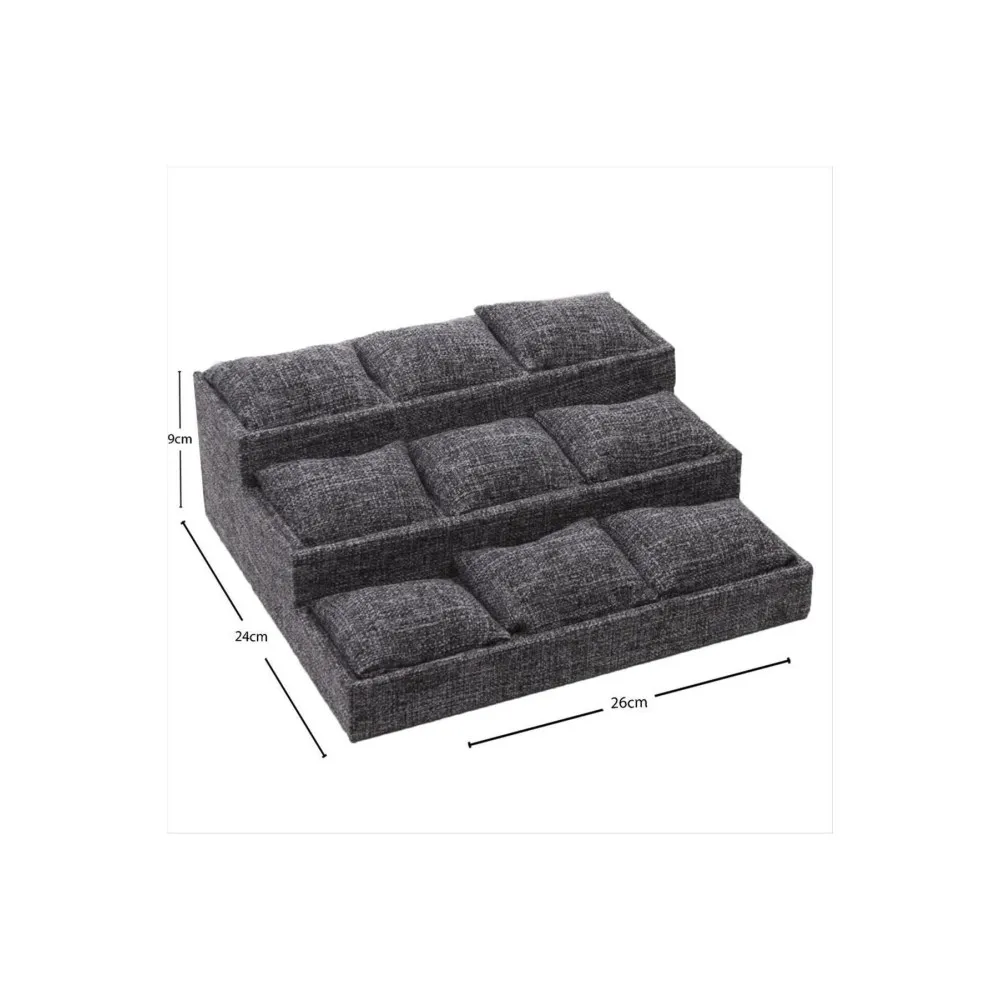 3 Basamaklı Keten Kumaş Yastıklı Stand-Gri