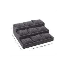 3 Basamaklı Keten Kumaş Yastıklı Stand-Gri