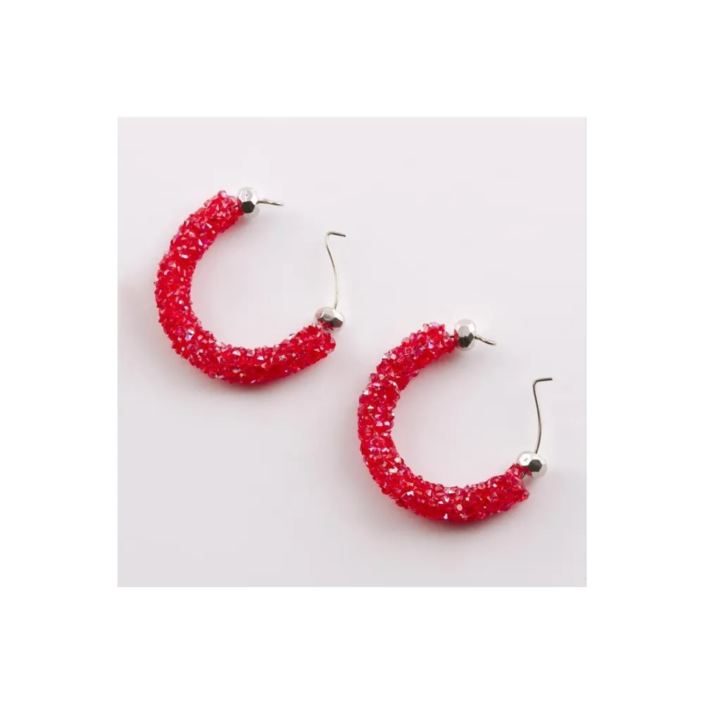 Swarovski Fitil Küpe-Kırmızı