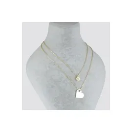 Kalp Figürlü Nazarlı Plaka İkili Kolye-Sarı