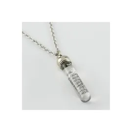 Ayetel Kürsü Yazılı Zemzem Sulu Canlı Kolye-Gümüş Rengi