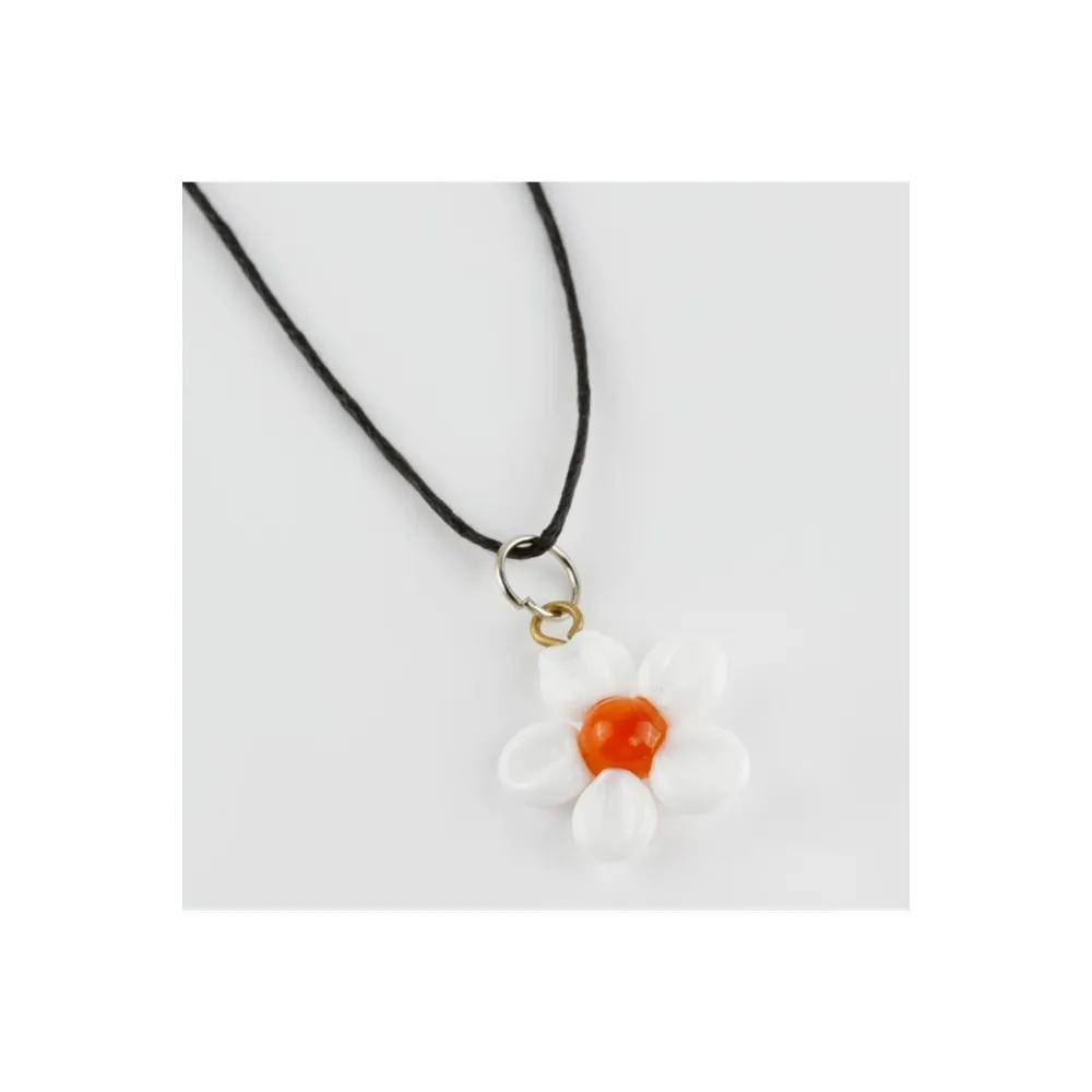 Papatya Cam Kolye-Beyaz