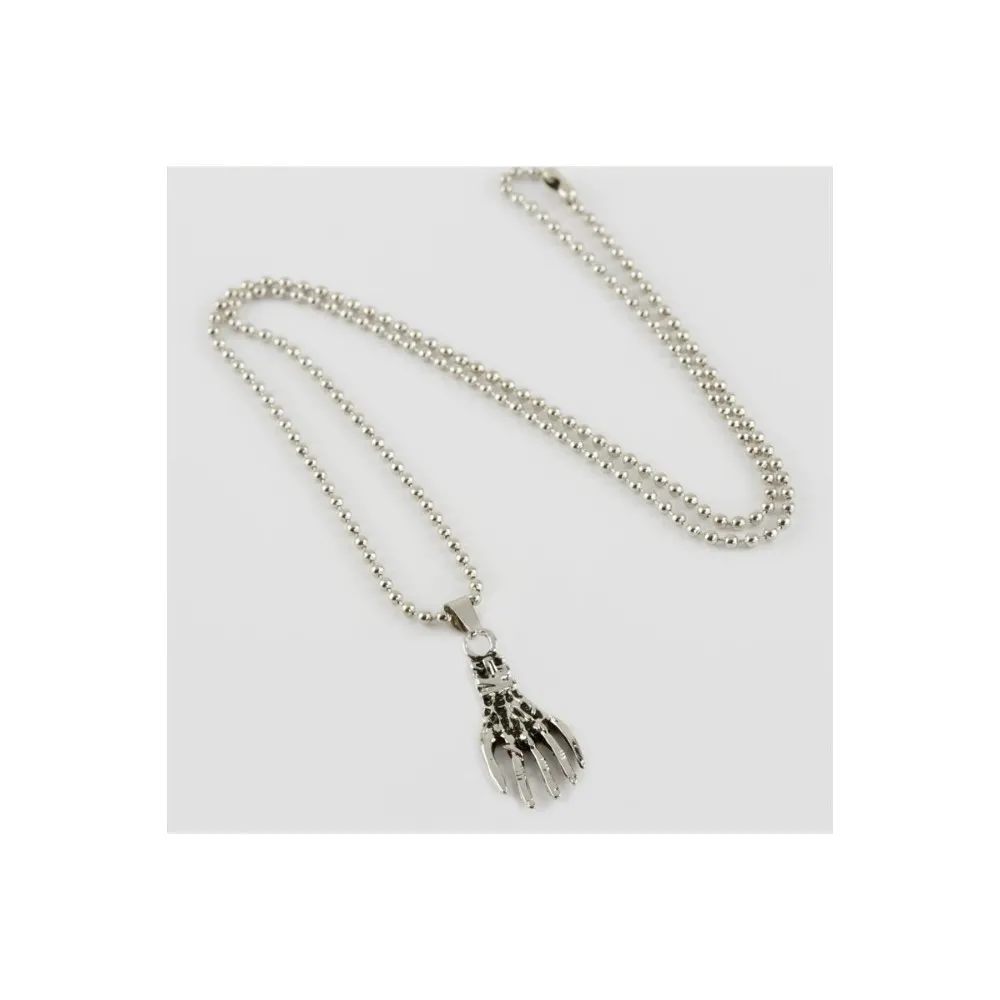 İskelet El Figürlü Erkek Kolye-Gümüş Rengi