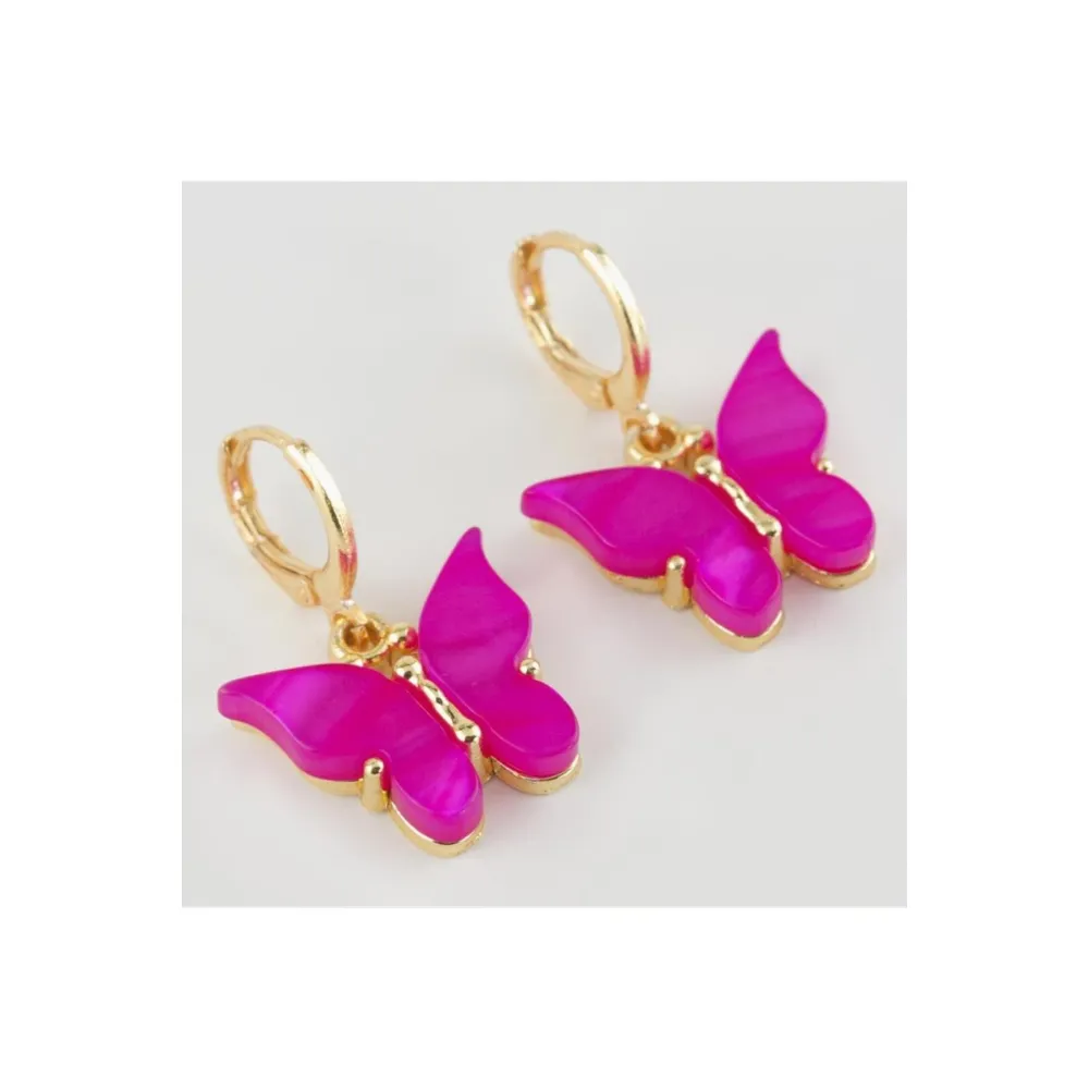 Kelebek Figürlü Polyester Küpe-Pembe