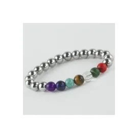 7li Doğaltaş Çakra Bileklik-Gümüş Rengi