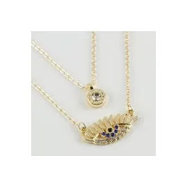 Göz Figürlü Yeni Sezon İkili Kolye-Sarı