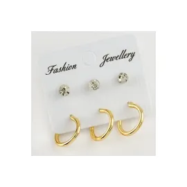 6 Adet Taşlı Halka Küpe 1,5 cm-Gümüş Rengi