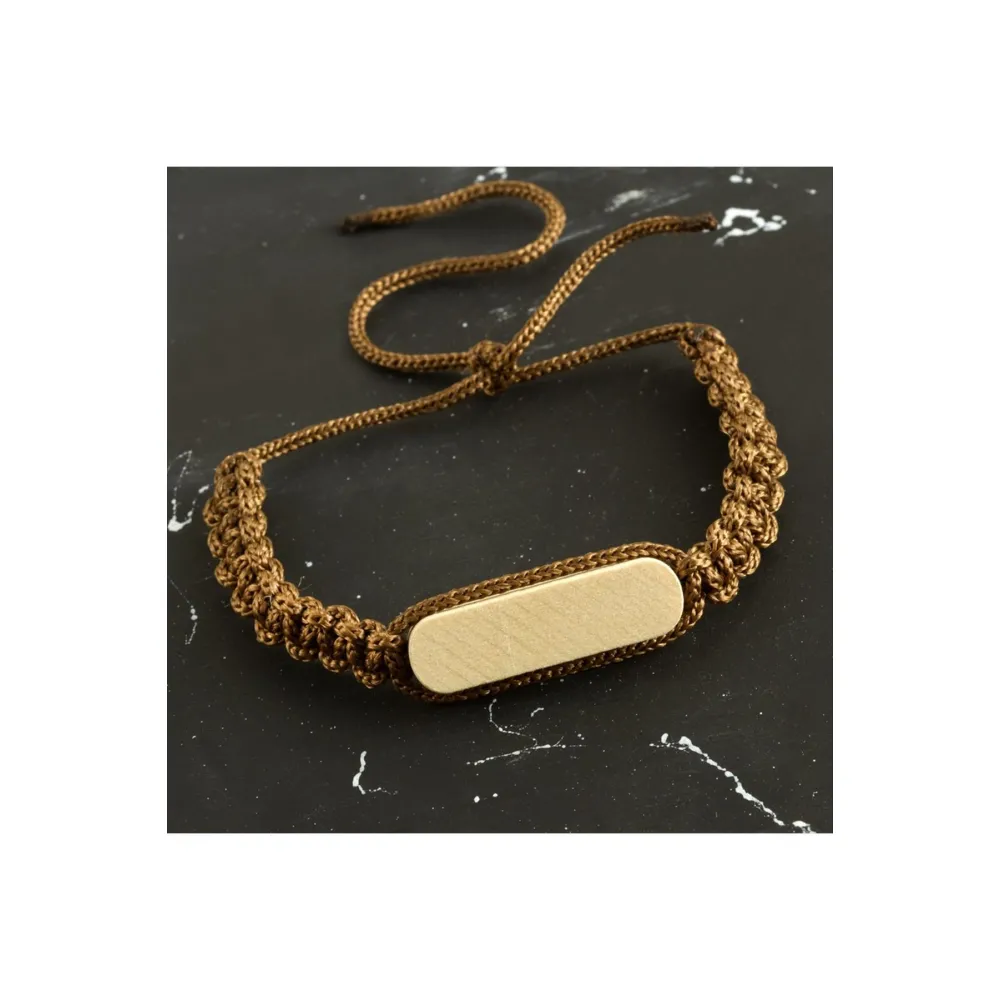 Ahşap Makrome Örgülü Bileklik-Kırmızı