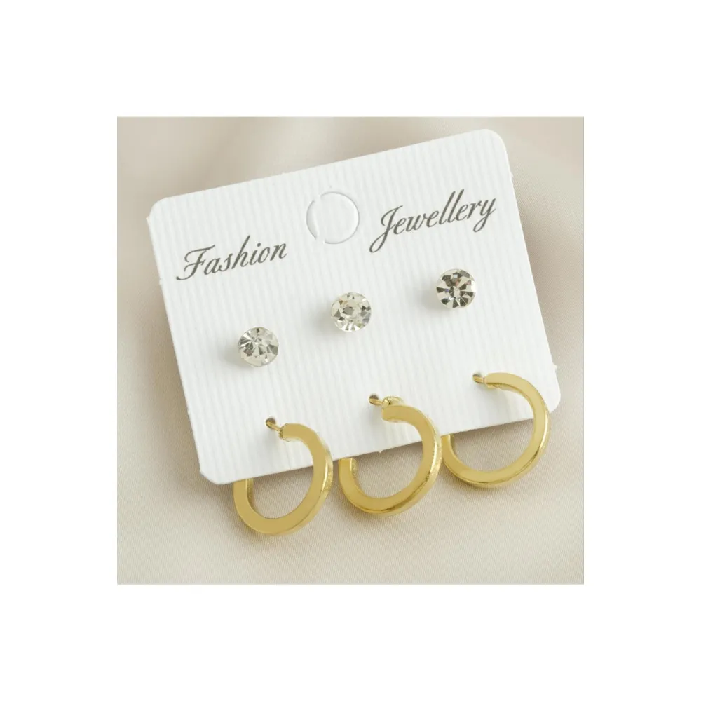 6 Adet Köşeli Taşlı Halka Küpe 1,5 cm-Gümüş Rengi