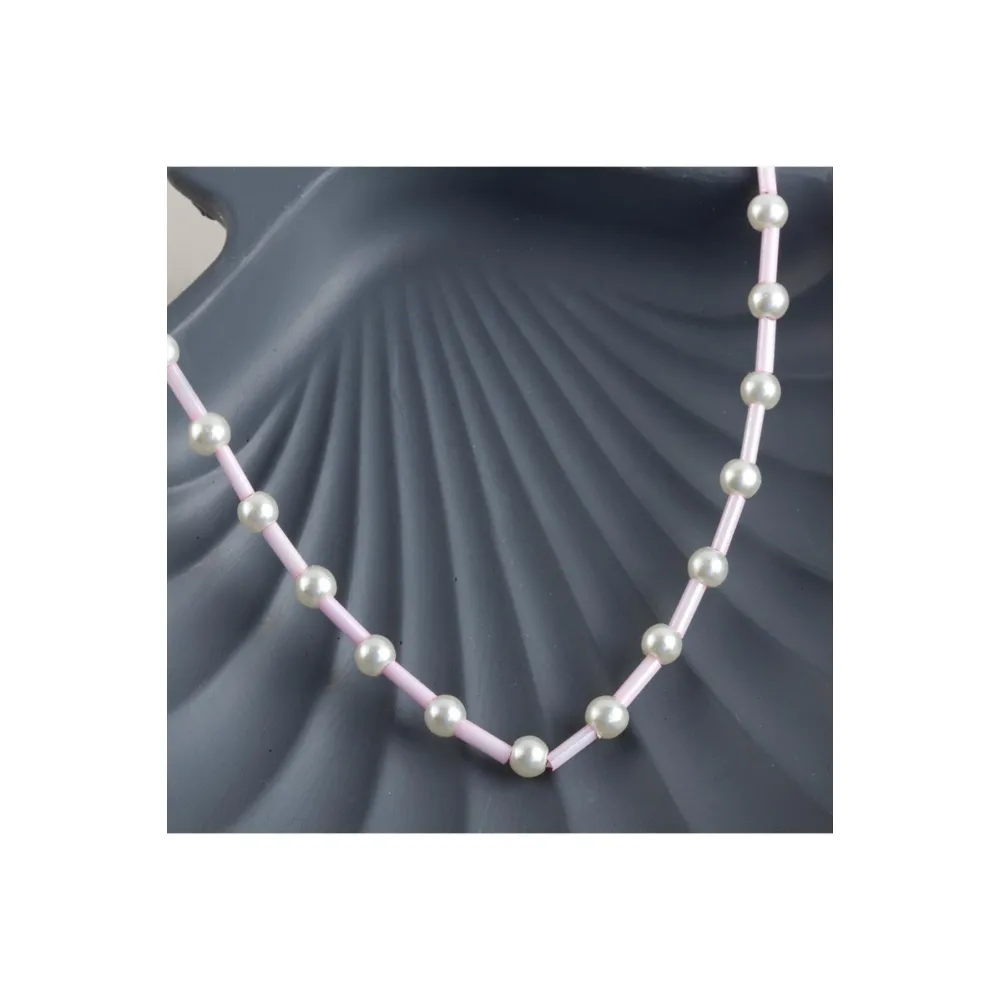 İnci Boncuk Kolye-Açık Pembe