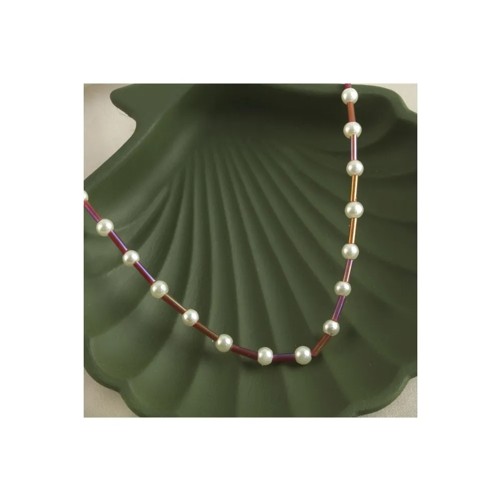 İnci Boncuk Kolye-Kırmızı