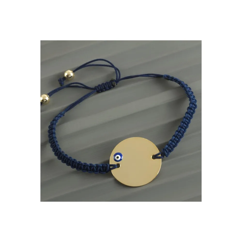 Yuvarlak İsim Yazılabilir Boş Plaka Örgülü Bileklik-Siyah