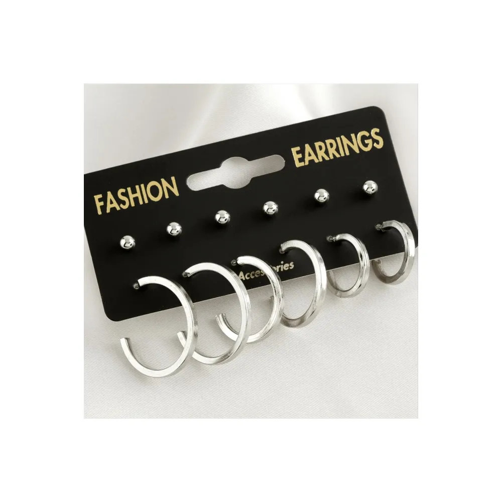 12 Adet Ezme Halka Küpe-Gümüş Rengi