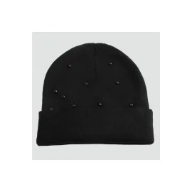 İncili Katlamalı Bayan Bere-Siyah