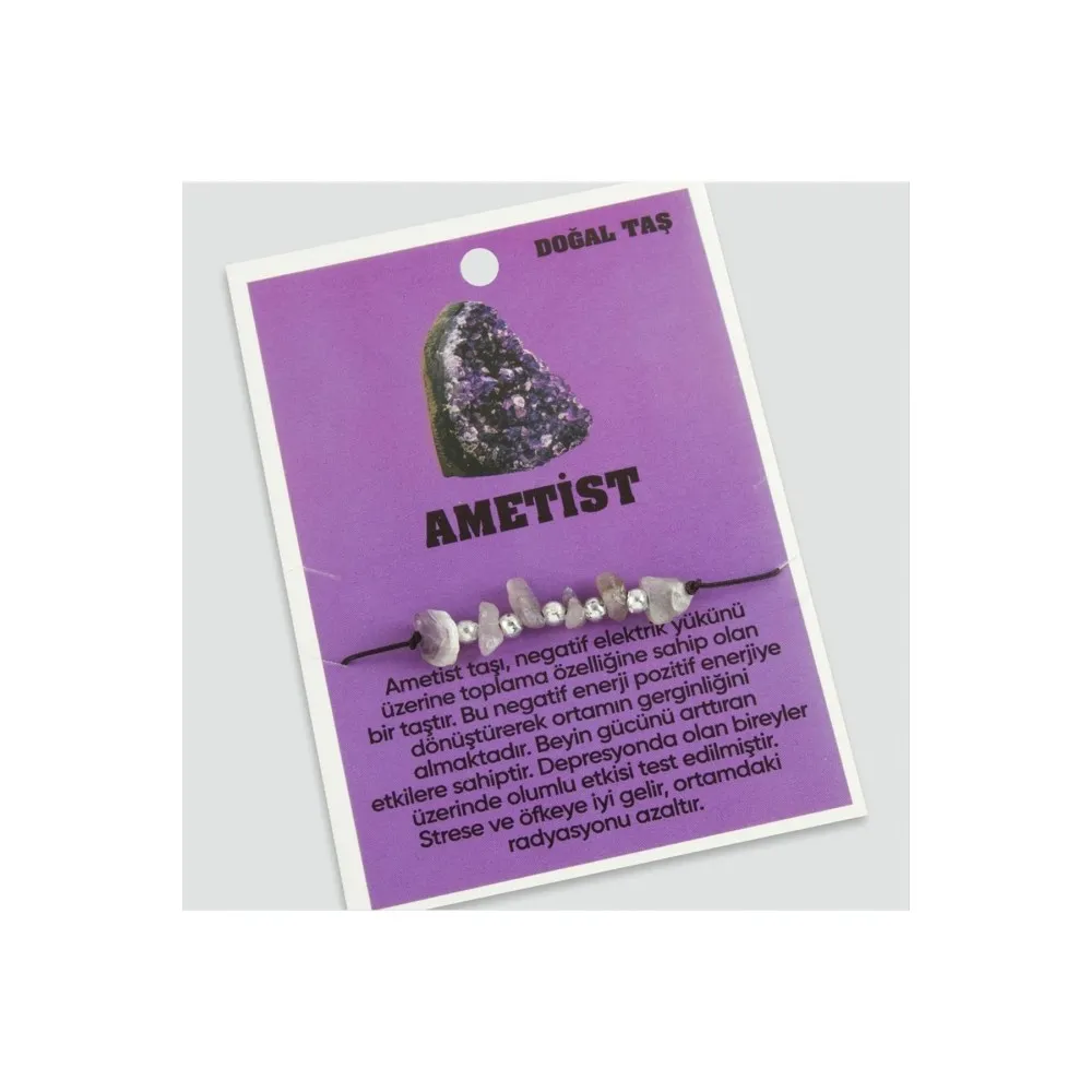 Ametist Doğaltaşlı İp Bileklik-Mor