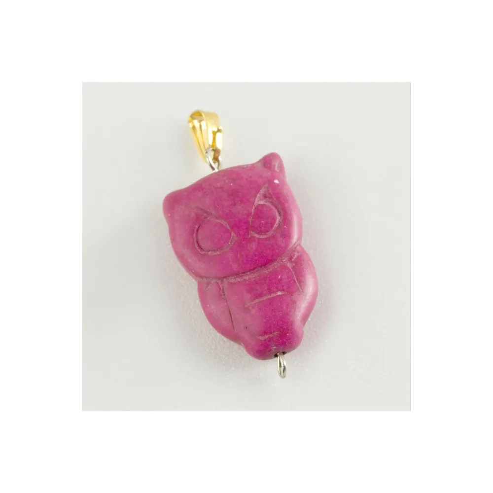 Baykuş Turkuaz Doğaltaş Kolye Ucu-Pembe
