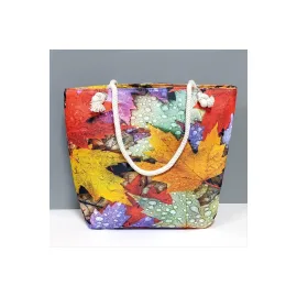 Yaprak Desenli Plaj Çantası-Renkli