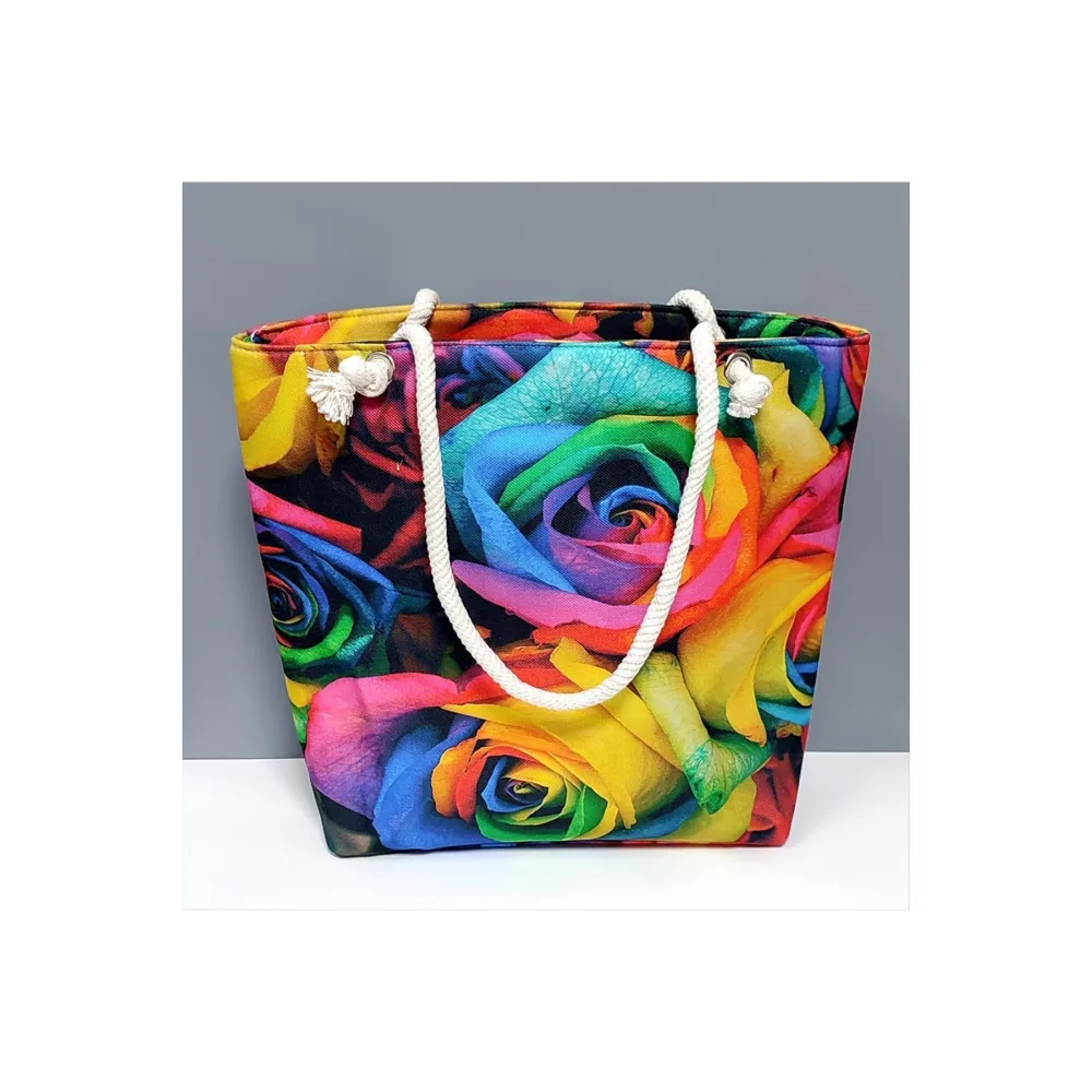 Gül Desenli Plaj Çantası-Renkli