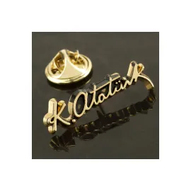 Atatürk İmzalı Yaka Rozet-Sarı