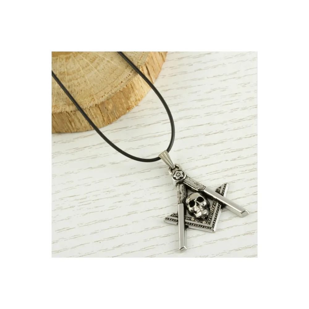 Kuru Kafa Metal Vinlex Deri Kolye-Gümüş Rengi