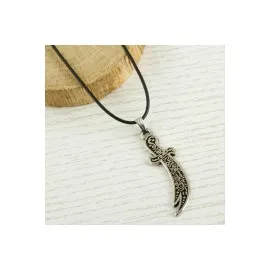 Zülfikar Kılıç Metal Vinlex Deri Kolye-Gümüş Rengi