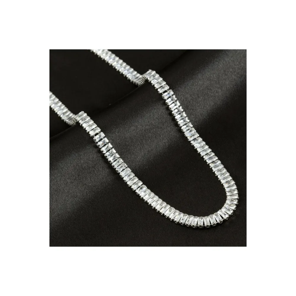 4 mm Baget Taşlı Zirkon Lüks Çelik Kolye-Sarı