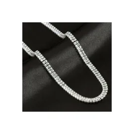 4 mm Baget Taşlı Zirkon Lüks Çelik Kolye-Sarı