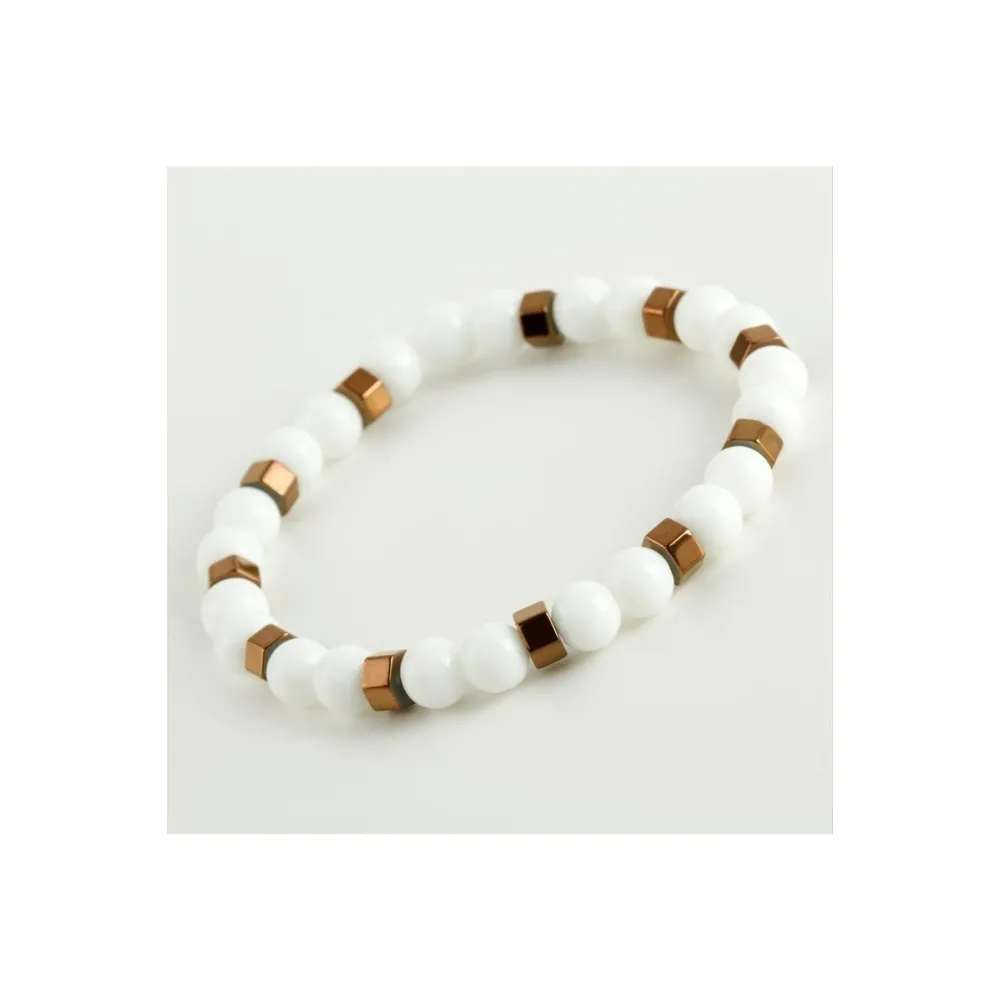 Sedef - Hematit Doğaltaş Bileklik-Beyaz