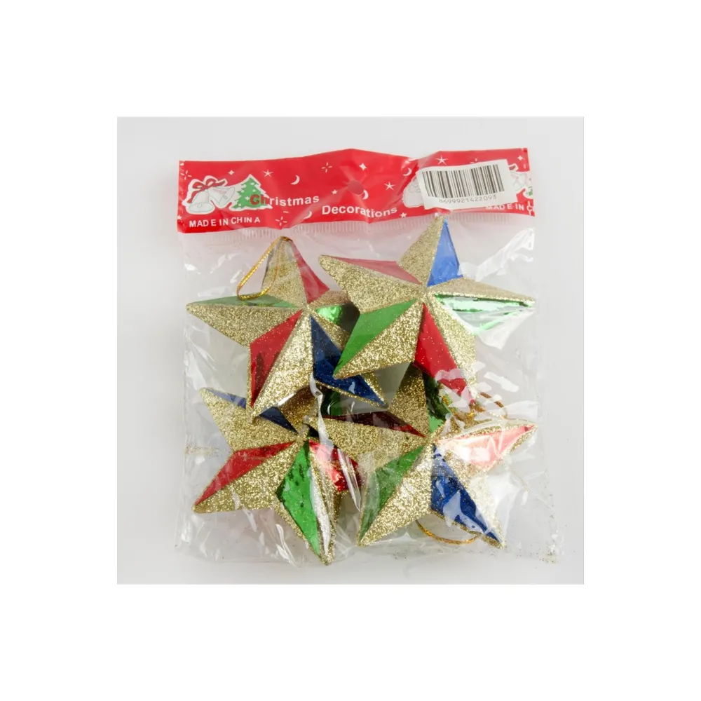 4 Adet Simli Yıldız Yılbaşı Ağaç Süsü 7 cm-Sarı