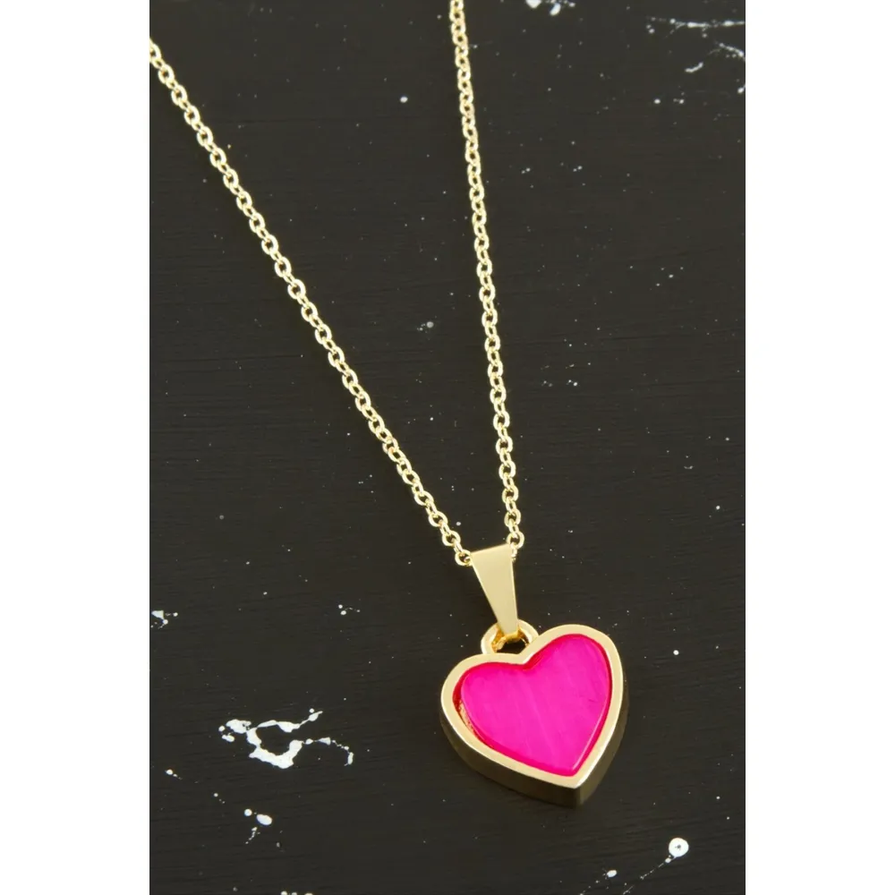 Kalp Polyester Kolye-Pembe