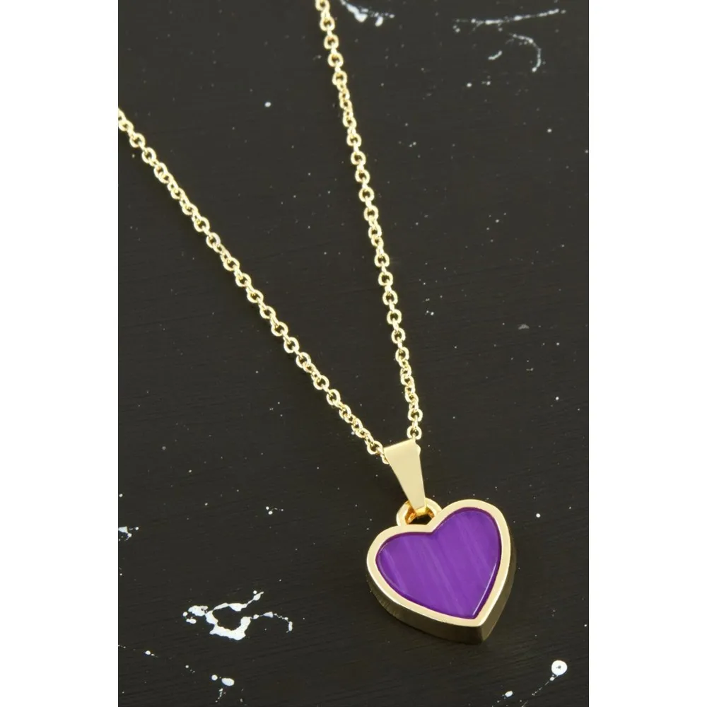 Kalp Polyester Kolye-Mor