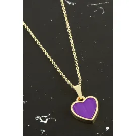 Kalp Polyester Kolye-Mor