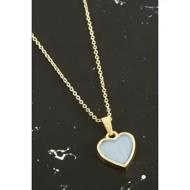 Kalp Polyester Kolye-Açık Mavi