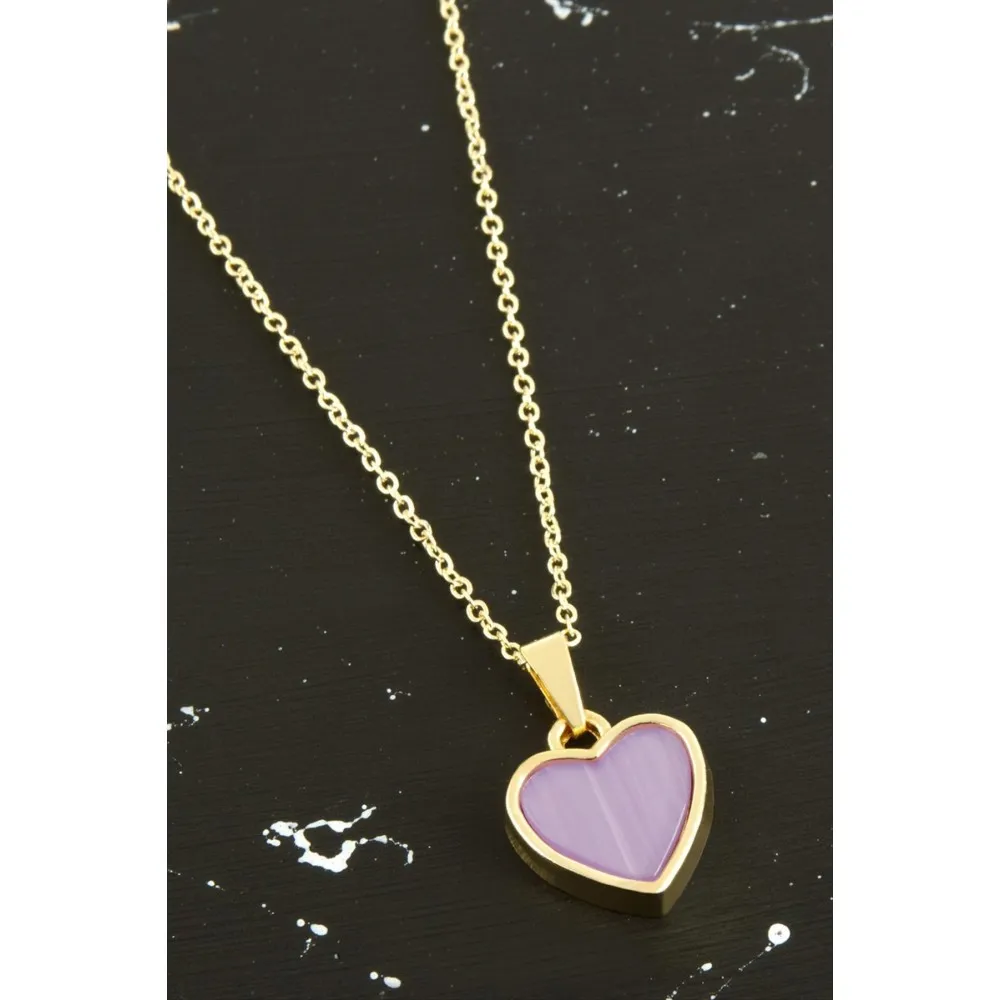 Kalp Polyester Kolye-Lila