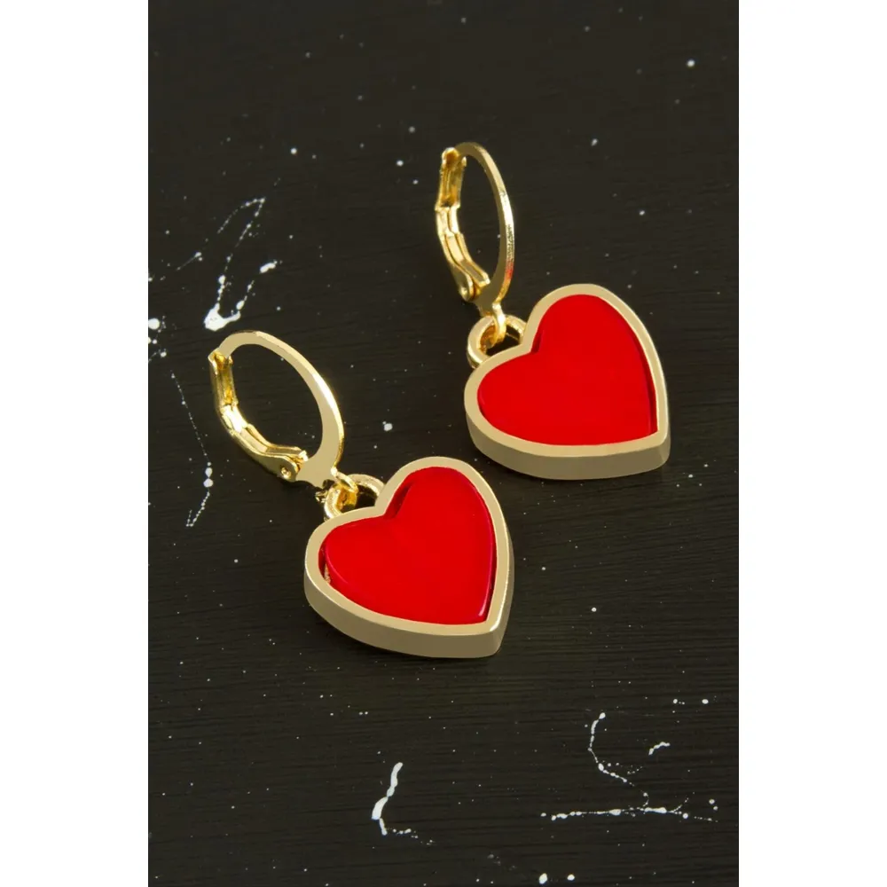 Kalp Polyester Küpe-Kırmızı