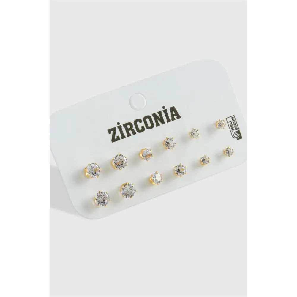 12 Adet Zirkon Tek Taşlı Küpe-Sarı