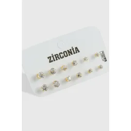 12 Adet Zirkon Tek Taşlı Küpe-Sarı