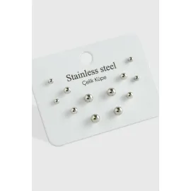 12 Adet Top Çelik Küpe-Gümüş Rengi