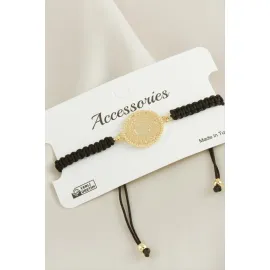 Çeyrek Makrome Örgülü Bileklik-Siyah